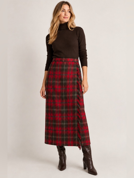 Tabi International Dresses & Skirts - Vintage Tabi Tartan Plaid Blanket Wrap Fringe Midi Skirt Size 16